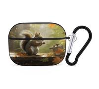 Squirrel Eats Nuts Earbuds Organizer Shockproof Protective Airpods Pro Cover with Carabiner Clip Anti Fall Carrying Earphone Case Cover for Airpods Pro 2nd Generation Black