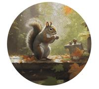 Squirrel Eats Nuts Jigsaw Puzzle Challenging Round Animals Puzzle Wooden Jigsaw Puzzles for Adults Families 195 PCS
