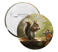 Squirrel Eats Nuts Lapel Pins Round Metal Brooch Badge Cute Tie Tack Pin for Hats, Clothing, Bags Unique Fashion Accessories Gift for Men & Women, white, 1PCS