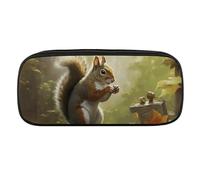 Squirrel Eats Nuts Pencil Case Waterproof Leather Pencil Pouch Multi-purpose Aesthetic Makeup Bag Cute Pen Bag Large Cosmetic Bag for Office Stationery, Travel