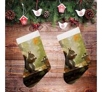 Squirrel Eats Nuts Personalized Christmas Stocking - 16.5 Inch Double-Sided Pattern Santa Stockings for Fireplace, Family Holiday Decor, Xmas Tree Hanging Sock with Gift Loop