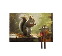 Squirrel Eats Nuts Placemats Set of 4 Heat Resistant Woven Placemats Non-Slip Washable Table Mats for Dining Table Wipeable Place Mats for Kitchen Dining Party Indoor Outdoor Decoration 12x18 Inch