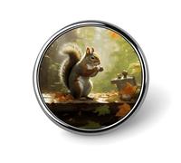 Squirrel Eats Nuts Round Lapel Pin Brooch Badge Cute Tie Tack Pin for Hats, Clothing, Bags Unique Fashion Accessories Gift for Men & Women, Circular, Aluminum, no gemstone