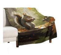 Squirrel Eats Nuts Soft Throw Blanket for Couch Lightweight Flannel Blanket for Sofa Couch Throw Bed Warm Cozy Decorative Blankets Fall Winter Decor 60"x80"