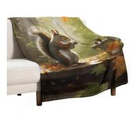 Squirrel Eats Nuts Throw Blanket Super Lightweight Breathable Blanket Soft Cozy Flannel Throw Blankets for Couch, Sofa, Chair, Bed, Camping, Picnic, Travel Bed Blankets All Season Use 50"x60"