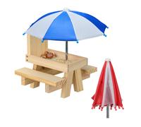 Squirrel Feeder Table Wooden Feeding Station Dispenser Water Trough Umbrella Set