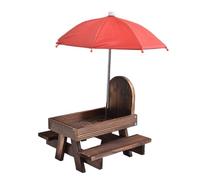 Squirrel Food Distributor Picnic Table with Parasol Woodden Corn Holder, Patio Pet Feeder Balcony