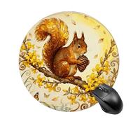 Squirrel Forsythia Branch Round Mouse Pads Non-Slip Rubber Base Mouse Mat Cute Mousepad Funny Computer Desk Accessories for Office Home Gaming Work 7.8 X7.8 Inch