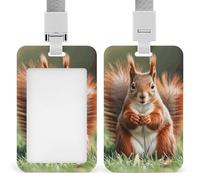 Squirrel Funny Animal Badge Holder with Lanyard - Waterproof Hard Plastic ID Card Holder Professional Name Tag Vertical ID Card Name Badge for Office Nurse Doctor Teacher