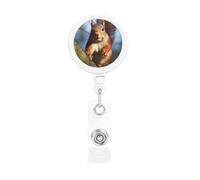 Squirrel Funny Animal Badge Reel Retractable Badge Holder with Keychain Funny ID Clips for Badges Lightweight Plastic Name Card Holders for Nurses Office Teacher