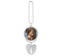 Squirrel Funny Animal Car Hanging Ornament, Car Charms for Rear View Mirror for Women Men, Boho Handmade Angel Wings Pendant Auto Ornament, Rearview Mirror Hanging Accessories-Silver