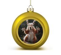 Squirrel Funny Animal Christmas Ball Ornament - 2.4 Inch Shatterproof Plastic Xmas Tree Decorations, Golden Christmas Tree Decor Hanging Ball for Holiday Wedding Party Decor