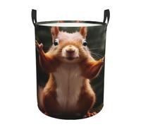 Squirrel Funny Animal Circular Laundry Hamper Foldable With Handle - Durable And Waterproof Oxford Cloth Laundry Basket, Compact And Fashionable For Kitchen, Living Room, Bathroom, Etc.