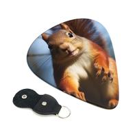 Squirrel Funny Animal Guitar Picks 6 Pack with Leather Guitar Pick Holder Keychain, Plectrum Key Fob Cases Bag, Abstract Art Plectrum for Acoustic Electric Guitar, Ukulele 0.96mm