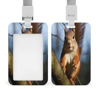 Squirrel Funny Animal ID Badge Holder Waterproof Card Protector Push-Pull Slot Work ID Card Holder with Lanyard Personalized Detachable Card Holders for Office Corporate Use