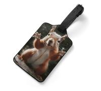 Squirrel Funny Animal Luggage Tag for Suitcase - PU Leather Suitcase Tags with Name ID Card & Adjustable Strap, Durable Scratch-Resistant Travel Bag Tag for Backpacks Gym Bags