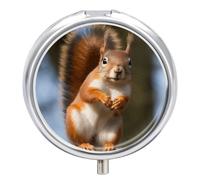 Squirrel Funny Animal Pill Box Cute Round Pill Box 3 Compartment Decorative Pocket Purse Portable Mini Travel Medicine Tablet Vitamin Fish Oil Holder Organizer Pill Case