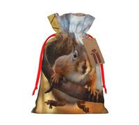 Squirrel Funny Animal Printed Christmas Drawstring Gift Bags-Xmas Wrapping Bags,Candy Bag,For Holiday Party Decorations,Wedding Party Supplies S Red Ribbon