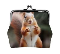 Squirrel Funny Animal Printed Kiss-lock Coin Purse Wallet - Leather Mini Change Pouch Holder for Men Women