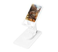 Squirrel Funny Animal Prints Rotating Cell Phone Stand with 360° Swivel Base - Foldable Square Desk Phone Holder for iPhone 16 15 14 13 12 11,All Phones,White