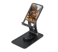 Squirrel Funny Animal Prints Rotating Cell Phone Stand with 360° Swivel Base - Foldable Square Desk Phone Holder for iPhone 16 15 14 13 12 11,All Phones,Black