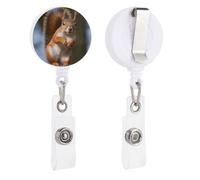 Squirrel Funny Animal Retractable Badge Reel - Personalized ID Name Badge Holder with Lanyard Cute Badges Reel Holder Round Nurse Doctor Name Tag Badges Clip for Work