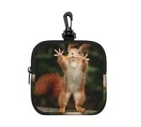 Squirrel Funny Animal Square Zipper Pouch with All-Over Print,Waterproof Rubber-Fabric, Lightweight Durable Small Organizer Bag for Coins, Cards, Keys