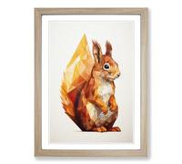 Squirrel Geometric Framed Print | A2 Oak Framed Wall Art | Ready to Hang | Modern Animal Picture | Living Room Bedroom Lounge Office