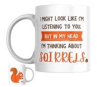 Squirrel Gift Mug | I Might Look Like I’m Listening to You But in My Head I’m Thinking About Squirrels Coffee Mug, Novelty Funny Squirrel Lover Gift for Anyone Who Loves Squirrels - Autumn Red
