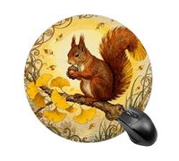 Squirrel Ginkgo Branch Round Mouse Pads Non-Slip Rubber Base Mouse Mat Cute Mousepad Funny Computer Desk Accessories for Office Home Gaming Work 7.8 X7.8 Inch