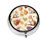 Squirrel Grape Berries Small Pill Box 3 Compartment Portable Pill Box for Purse Pocket Cute Fox Mini Medicine Organiser for Daily Vitamin Fish Oil Storage