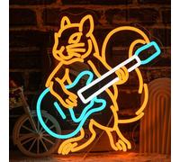 Squirrel Guitar Neon Sign for Wall Decor Beer Bar Guitar Neon Light, USB Powered Orange Squirrel Music Led Light Sign for Bar Live Music,Man Cave,Home, Party,Office, Bedroom