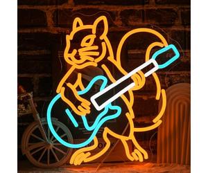 Squirrel Guitar Neon Sign for Wall Decor Beer Bar Guitar Neon Light, USB Powered Orange Squirrel Music Led Light Sign for Bar Live Music,Man Cave,Home, Party,Office, Bedroom