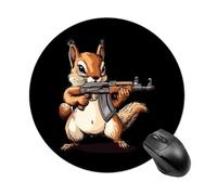 Squirrel GUN Print Mouse Pad Round Mouse Mat Non-Slip Mousepad for Home Office