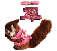 Squirrel Harness and Leash Set for Outdoor Walking, Small Guinea Pig Clothes with Bowknot and Bell, Small Pet Harness Vest and Leash Set for Gerbil Guinea Pig Squirrel Kitten (Medium,Pink Star)