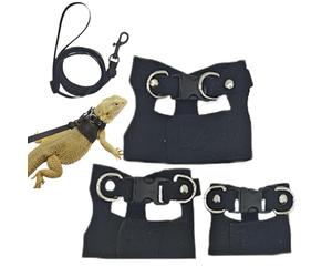 Squirrel Harness, Foot Mustache Lizard Harness, Mustache Lizard Harness Adjustable PU Leather Harness with Tow Rope - 3 Harnesses for Lizard, Squirrel, Chameleon, Hamster, Ferret and Small Animals