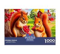 Squirrel Harvesting Red Berries 1000 Piece Jigsaw Puzzle Paper Puzzle for Adults Forest Nature Scene Puzzle Game for Family Home Decor Gift 38x26cm/1000pcs
