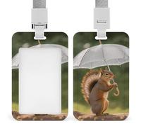 Squirrel Hold A Umbrellas Badge Holder with Lanyard - Waterproof Hard Plastic ID Card Holder Professional Name Tag Vertical ID Card Name Badge for Office Nurse Doctor Teacher