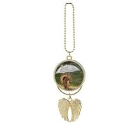 Squirrel Hold A Umbrellas Car Hanging Ornament, Car Charms for Rear View Mirror for Women Men, Boho Handmade Angel Wings Pendant Auto Ornament, Rearview Mirror Hanging Accessories-Golden