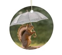 Squirrel Hold A Umbrellas Ceramic Circular Pendant,2.9 Inch，Hanging Ornament，Gift Exchange Idea Round Ceramic Ornament,for Mom and Daughter，for Home Indoor Outdoor Decor.