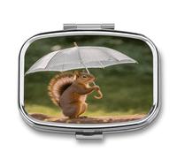 Squirrel Hold A Umbrellas Cute Travel Pill Organizer Compact and Portable Pill Box,Pill Case for Travel Essentials for Pocket Purse