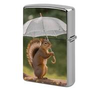 Squirrel Hold A Umbrellas Lighter Case Metal Protective Cover with Double-Sided Art Design, Cool Lighters Pouch Shockproof Lighter Cover for Men Women Gifts, Lighters Not Included