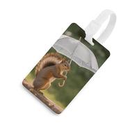 Squirrel Hold A Umbrellas Luggage Tag Cute Unique Travel Bag Tag Personalized Luggage Tag ID Label Address Card and Durable Round Ring Travels Gift Airport Essentials White-Style