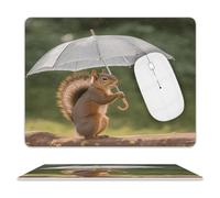 Squirrel Hold A Umbrellas Mouse Pad,Premium-Textured Mouse Mat Design,Computer Mouse Mat,Stitched Edges, Water-Resistant, for Gamer, Office & Home,Square Mouse Pad,Spill-Resistant Surface, Durable Mat