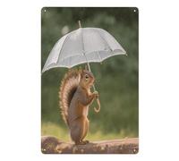 Squirrel Hold A Umbrellas Tin Sign Hanging Art Prints,Wall Decor for Gifting And Party Decoration 7.9X11.8 Inch,Wall Art for Home Garden Greenhouse Living Room Bedroom Yard