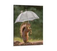 Squirrel Hold A Umbrellas Wall Art Framed,Canvas Prints Ready to Hang Home Decor,Canvas Wall Art for Living Room Hallway Office Wall Decor 08x10inch(20x25cm)