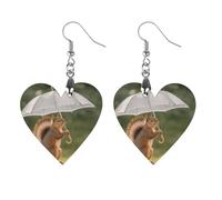 Squirrel Hold A Umbrellas Wooden Earrings Jewelry Gifts, Lightweight Vintage Natural Wood Pendants Classic Artistic Wooden Earring Hooks for Women