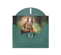 Squirrel holding a pinecone Dark Green Patterns greeting card 6x4 inches with envelope, covering birthdays, weddings and other occasions
