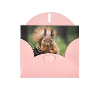 Squirrel holding a pinecone Pink Patterns greeting card 6x4 inches with envelope, covering birthdays, weddings and other occasions