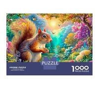 Squirrel Holding An Acorn by Stream 1000 Piece Jigsaw Puzzle Dream Forest Squirrel Classic Jigsaw Puzzles for Kids & Adults 52x38cm/1000pcs